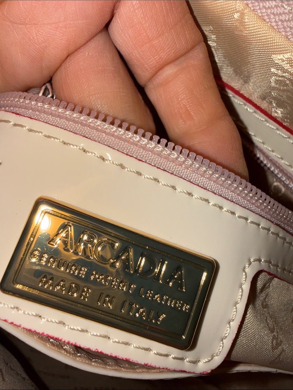 Arcadia Cream Patent Satchel with Red Trim - Picture 12 of 14